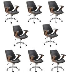 Kit 8 Cadeiras de Escritório Diretor Giratória Office Lisboa Preto