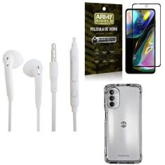 Kit Capinha Moto G82 + Fone de Ouvido P2 + Película de Vidro 3D - Army