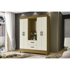 Guarda Roupa Casal C/Espelho 4 Portas 2 Gavetas Mobi Capelinha-  Carva