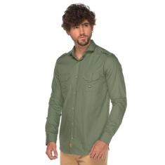 Camisa Social Manga Longa Slim Lisa Algodão Militar Bolsos - Teodoro C