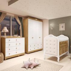 Quarto de Bebê com Guarda-roupa Cômoda e Berço com Capitonê 100% Mdf M