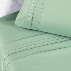 Jogo de Lençol Queen Yara bordado 4pç 100% Poliéster - Verde - Lilly H
