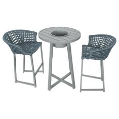 Conjunto Bistrô Champanheira Cinza Tampo Ripado e 2 Banquetas Reis Cor