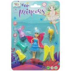 Boneca fada princess troca roupa / peruca de plastico 6 pecas - Miki t