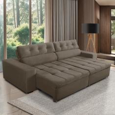 Sofá Retrátil e Reclinável 3 Lugares com Molas 2,10m Dani Suede Cappuccino Adonai Estofados