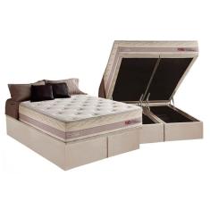 Cama Box Baú Queen: Colchão Molas Herval Maxspring Tower + Base Crc Suede Bege(158X198)
