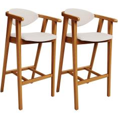 Kit 02 Banquetas Alta Para Cozinha Bancada Bar Sala de Jantar Fixa Cecília L02 Linho Cru - Lyam