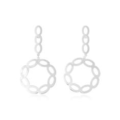 Brinco Com Fio E Círculo Com Arcos Folheado Em Ródio Branco