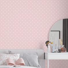 Papel de Parede 3mx60cm Poá Infantil Bebê Menina Adesivo Autocolante Lavável Rosa - Defacile