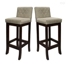 Kit 2 Banquetas Alta para Balcão de Cozinha Tóquio Madeira Maciça Matelassê Suede Bege CCS