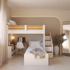 Beliche Multifuncional Solteiro Adulto com Escrivaninha Star Office Casatema Branco/Freijó