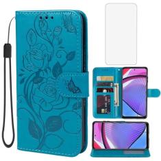 Vavies Capa para Moto G Power 2024, capa carteira Motorola G Power 2024 5G com protetor de tela de vidro temperado, capa flip de couro com suporte para cartão de crédito para Motorola Moto G Power