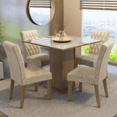 Conjunto Sala De Jantar Mesa Tampo De Vidro 4 Cadeiras Rustic