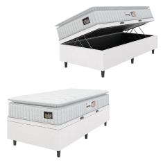 Cama Box Baú Colchão Solteiro Espuma D33 Vangogh Pillow Top 88x188x70cm Linho Branco Hellen - Suporta até 120kg por Pessoa