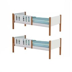 Kit 2 Camas Infantil Solteiro Ônix - Branco/Castanho Claro - Divaloto Móveis
