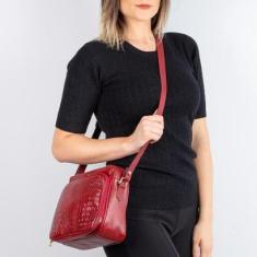 Bolsa tiracolo com divisórias em couro croco Rita-Feminino