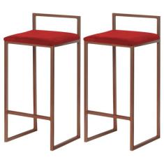 Kit 2 Banqueta Decorativa Selena Base Bronze Veludo Vermelho G41 - Gra