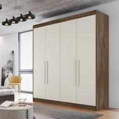 Guarda Roupa Solteiro 4 Portas 3 Gavetas - Nantes-Braúna/Off White - Móveis Europa