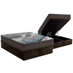 Cama Box Baú Queen: Colchão Molas Ortobom Superpocket Fort Tech Iso + Base Crc Suede Brown(158X198)