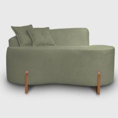 Sofá Curvo Pé de Madeira 2 Lugares Feijão Forma Orgânica Bouclé - Alia