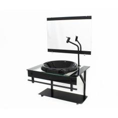 Gabinete Com Cuba Para Banheiro De Vidro 60Cm - Preto - Cubas E Gabine