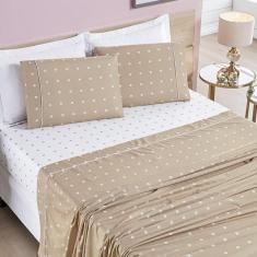 Jogo Cama Lençol Meggy Poá Queen Bolinhas Micropercal Cáqui
