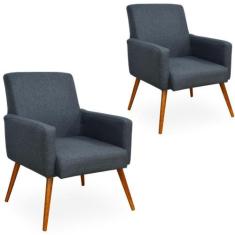 Kit 02 Poltronas Decorativas Para Sala de Estar Maria W01 Linho Chumbo