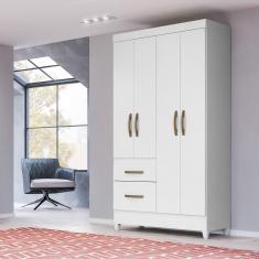 Guarda Roupa Solteiro Madri 4 Portas de Bater 2 Gavetas MDP Branco - Rosa - Azul - Lilas Flex Branco
