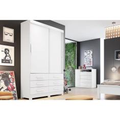 Guarda Roupa Solteiro Jequitibá-buriti Branco 2 Portas de Correr 6 Gavetas MDP Móveis Novo Horizonte