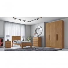 Guarda Roupa Solteiro Moderni Plus 4 Portas de Bater 3 Gavetas 100% MDF Cumaru Móveis Novo Horizonte