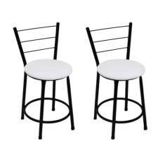 Kit 2 Banquetas Baixas Preta com Encosto Assento Branco - Fortmix