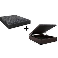 Cama Box Baú Casal 138 Marrom com Colchão Lisboa Espuma D28 Preto - El