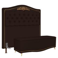 Cabeceira Cama Box Casal Queen 160Cm Com Calçadeira Baú Imperial J02 Corano Marrom Escuro