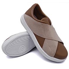 Tenis Casual Feminino Calce Facil Liso sem Cadarço com Elasticos Cruzados