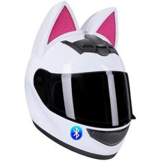 Capacete Bluetooth modular para motocicleta com orelhas de gato para homens e mulheres, capacetes de orelhas de gato fofos com sistema de ventilação com viseira HD aprovado pelo DOT/ECE (54-