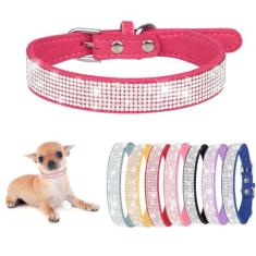 Coleira para cachorro com strass, lindo e brilhante couro de camurça macia gato coleira colorida diamante cristal filhote de estimação