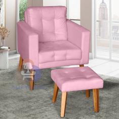 Sofá/Poltrona/Cadeira Decorativa Glamour Dubai com Puff e pés em Madeira