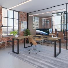 Escrivaninha em L Yon Presidente 190x70x75 Vermont/Preto