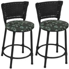 Kit 2 Banquetas Baixa Preta Junco Preto com Assento Estampado Fortmix