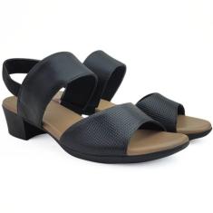 Sandália Feminina Usaflex Couro SaltoBloco Conforto Elástico, Preto, 3
