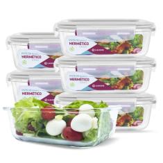 Conjunto 6 Potes 640ml Vidro Hermético 4 Travas Marmita - U4home