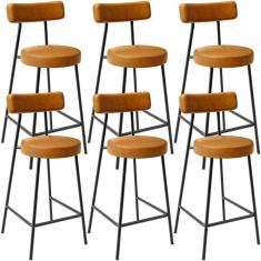 Kit 06 Banquetas Baixa Para Cozinha Sala De Jantar Bancada Milão L02 Couríssimo Whisky - Lyam Decor