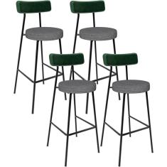 Kit 04 Banquetas Alta Bar Cozinha Sala Jantar Milão L02 Facto Verde Linho Cinza Escuro