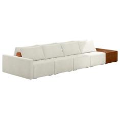 Sofá Ilha Modular Living Com Puff 392cm Georgia K04 Bouclê Bege/caramelo - Mpozenato