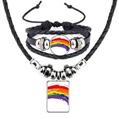 LGBT Arco-íris Gay Lésbicas Transgênero Couro Colar Pulseira Conjunto de Joias