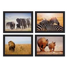 Quadros Animais Safari para Sala Moldura Preta 33x43cm 4un