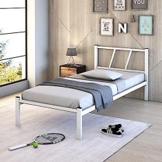 Cama Solteiro Helena Branco Tubolar De Ferro