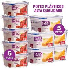 Kit Com 10 Potes Plasticos 100% Herméticos Alta Qualidade Click Fresh