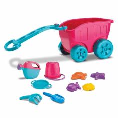 Carrinho de Praia Infantil - Diver Praia - Carriola com Acessórios - Rosa - Divertoys