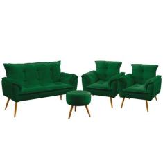 Namoradeira e 2 Poltronas Opala com Puff Solar Sued Aradecor, Verde, Ú